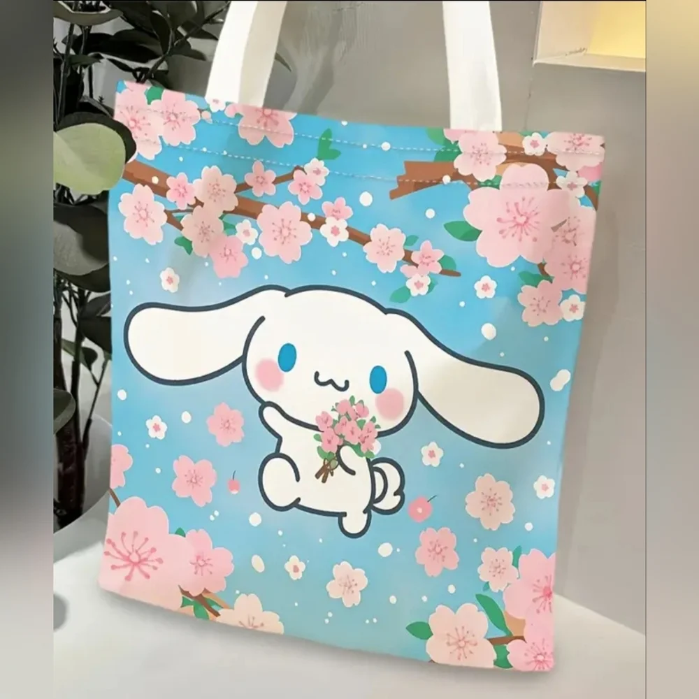Cinnamoroll With Cherry Blossoms Blue Tote Bag
